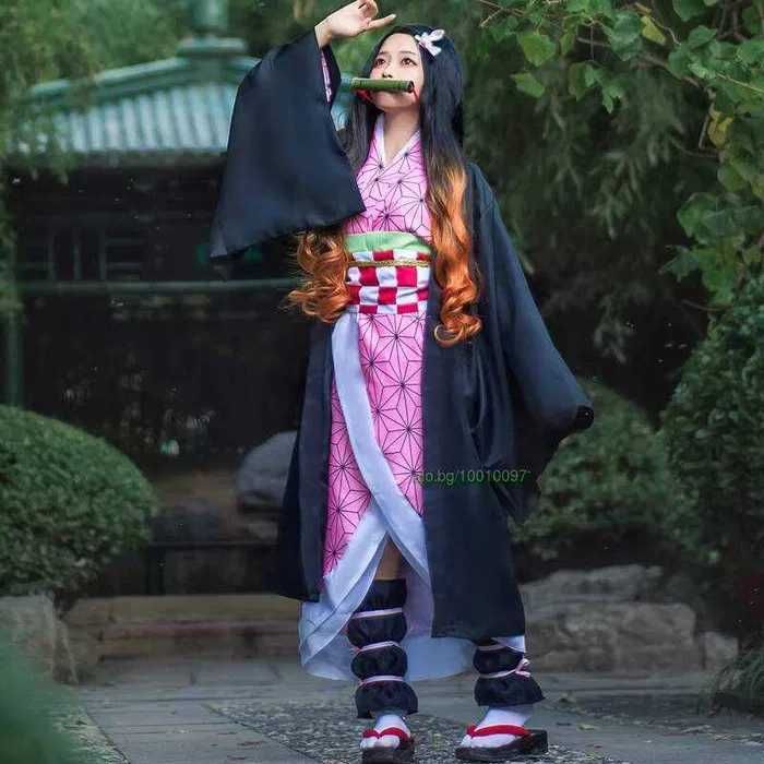 Аниме косплей перука Nezuko Kamado два цвята черно кафява
