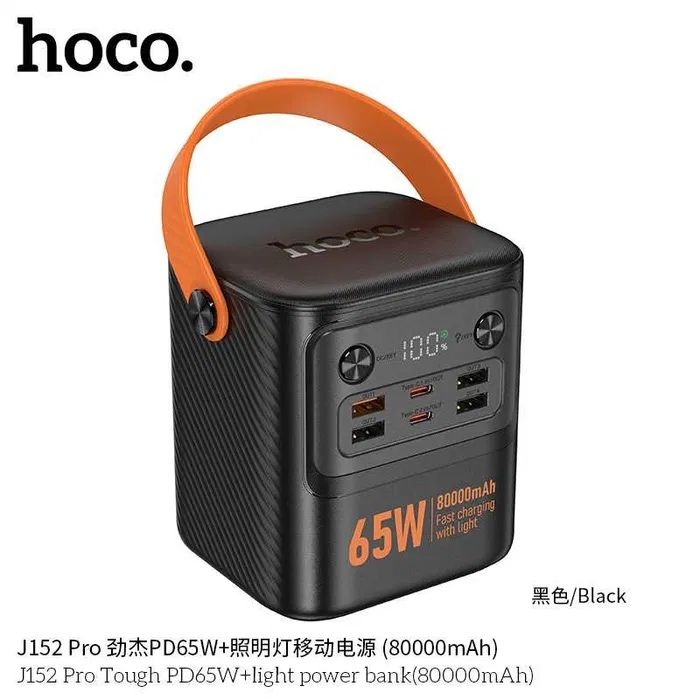 Hoco J152 Pro Tough — мощный power bank 80000mAh 65W с фонарём