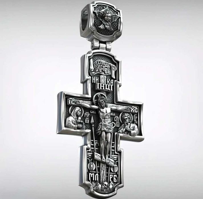 Сребърен двустранен кръст с синджир