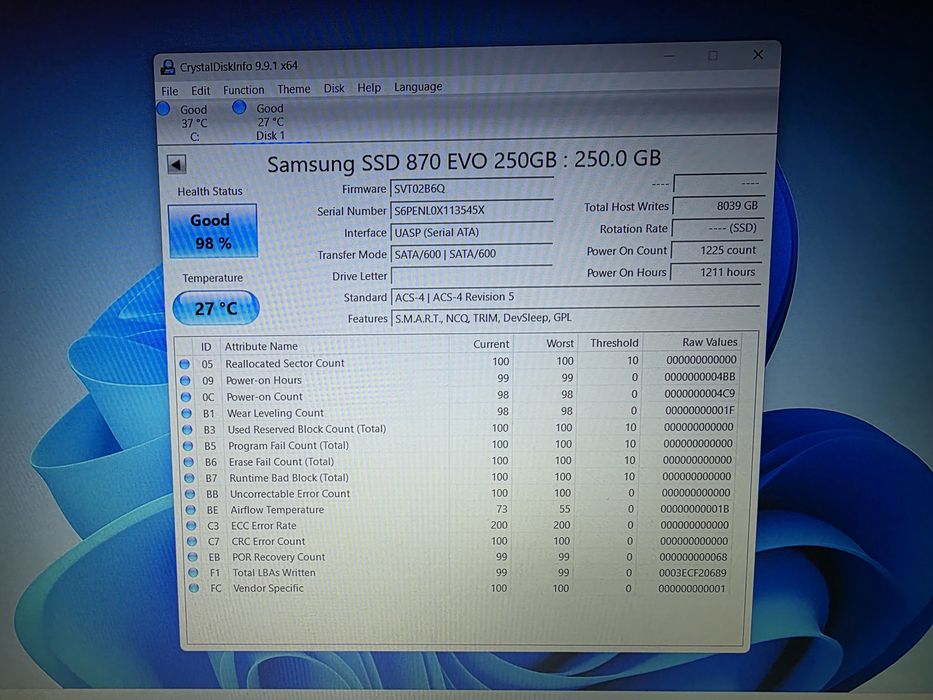 SSD SATA 2.5" Samsung 870 EVO 250GB