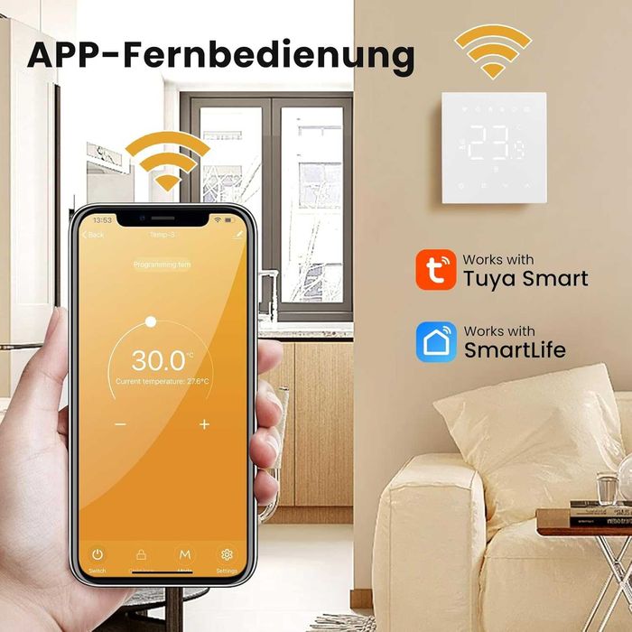 Termostat electric inteligent MIUCDA WT410-16A-W WiFi,încălzire electrica prin pardoseală,digital cameră,compatibil Alexa,Google Home Smart Life Tuya