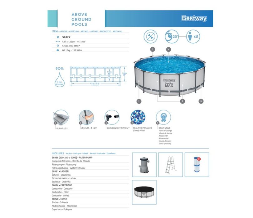 НОВ Луксозен басейн BESTWAY 4.27м-1.22м-пълен комплект