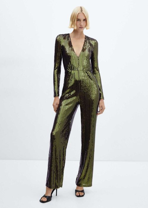 Mango sequin green jumpsuit! New! Size L