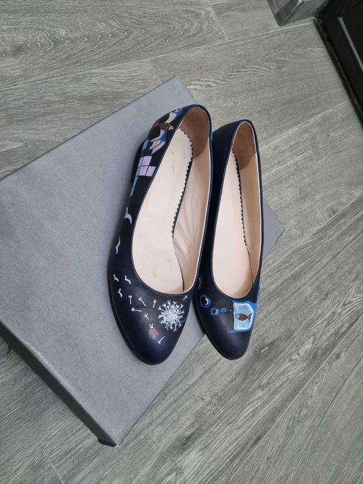 Balerini din piele pictati manual, marime 37