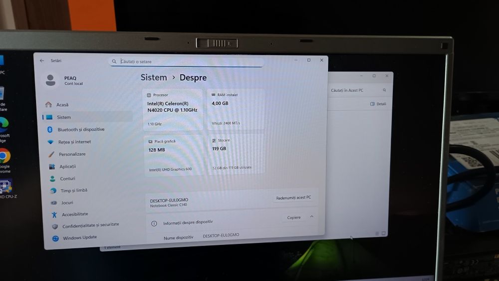 Laptop Peaq 14 inch Fhd ips procesor gen8 4 gb ddr4 ssd 120 baterie 14 ore Diagnoza Scoala Office