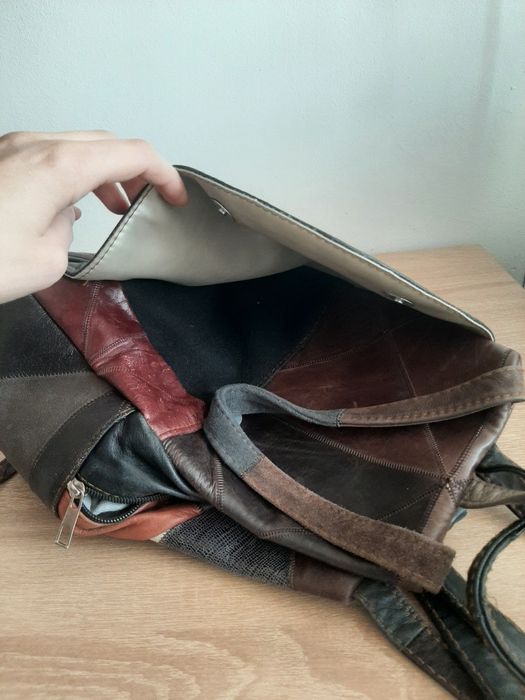 Rucsac / Geantă damă din piele naturală, model patchwork