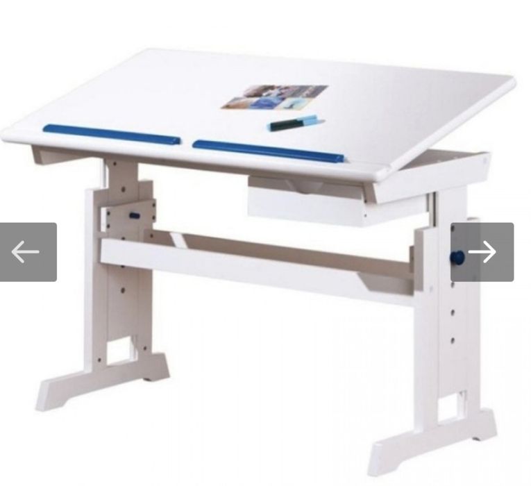 Set birou reglabil + bibliotecă albă – ideale pentru cameră copil