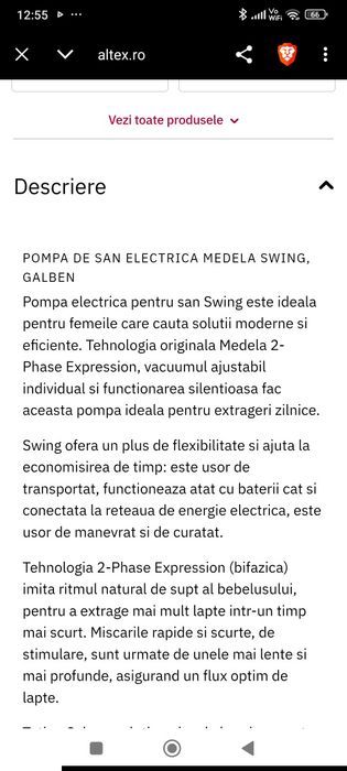 Pompa electrica Medela pentru sâni , funcționează și pe baterii și la curent