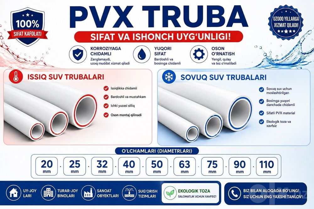 Truba, issiq suv sovuq suv PVX oq truba