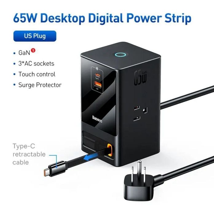 Baseus 65w Gan5 Smart Power Strip Зарядное устройство+ сетевой фильтр