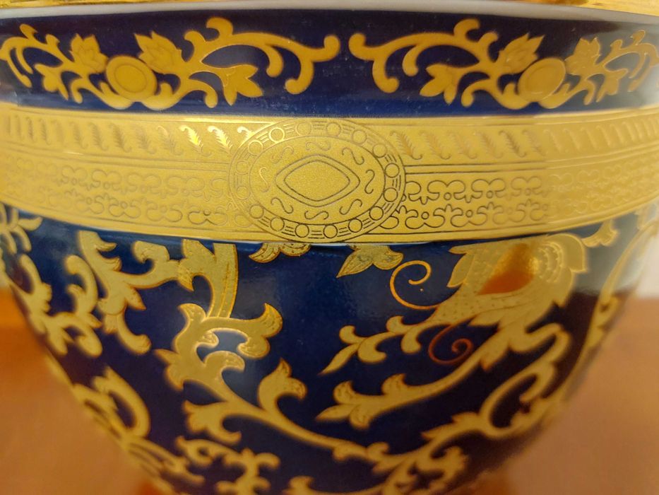 Jardiniera nobila nefolosita decor auriu albastru cobalt