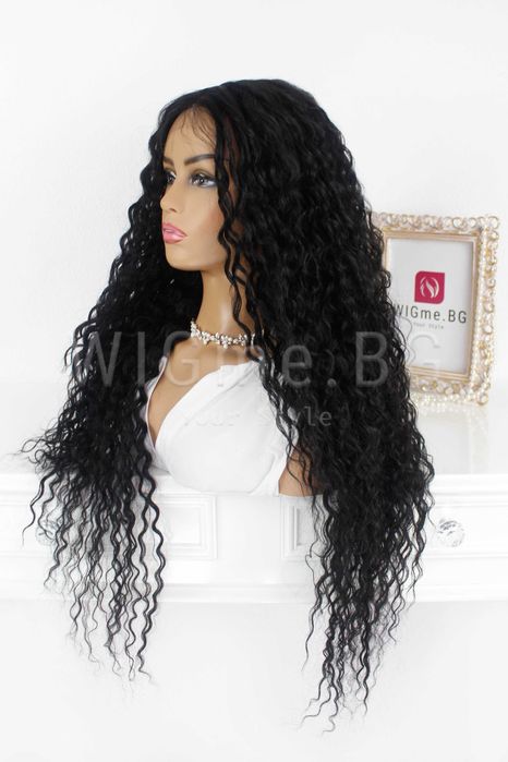Дълга черна къдрава лейс фронт перука Камелия