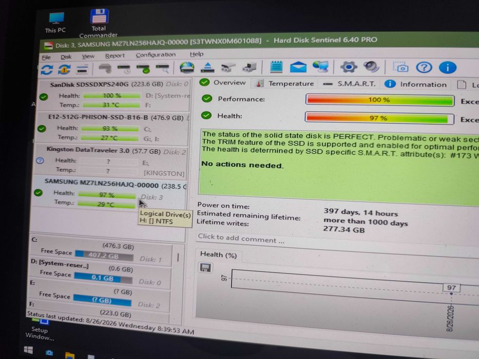 Ssd Samsung Pm871b 256gb 97%viata