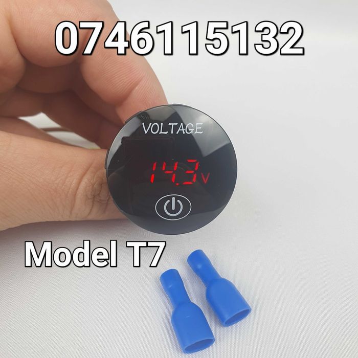 Voltmetru Auto Moto Atv Tractor-Cu Buton Tactil-2 Functii-Universal-T7