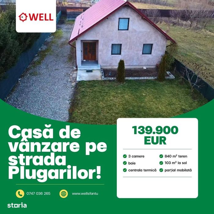 Casă de vânzare într-o zonă liniștită, pe strada Plugarilor!