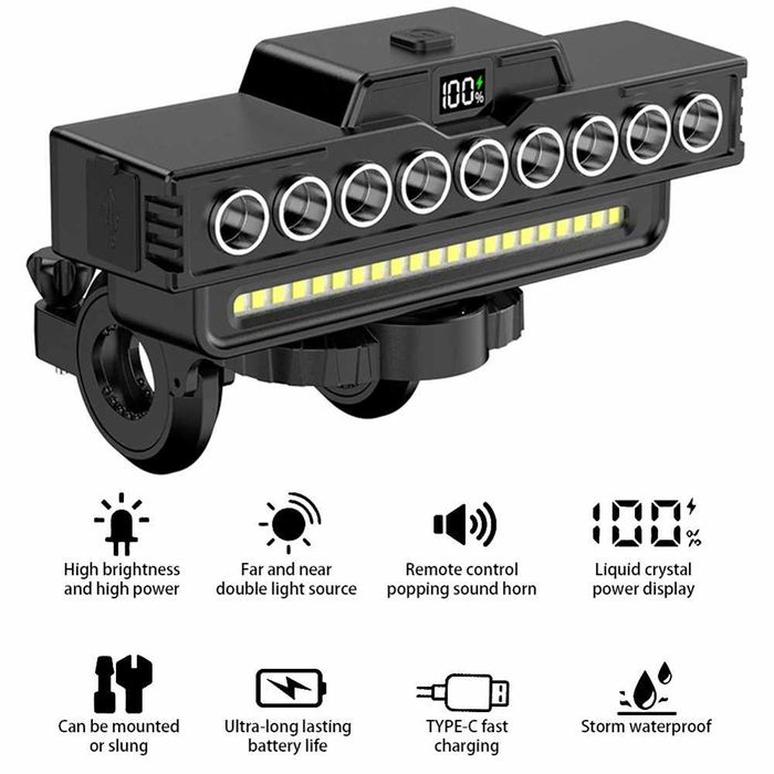 Ултра ярка 9 LED + 21 SMD светлина за велосипед, Фар, Клаксон, Батерия
