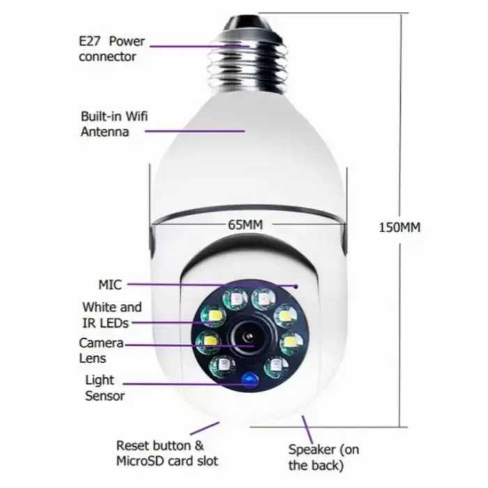 Въртяща Безжична WiFi Камера Крушка куполна ip скрита със звук