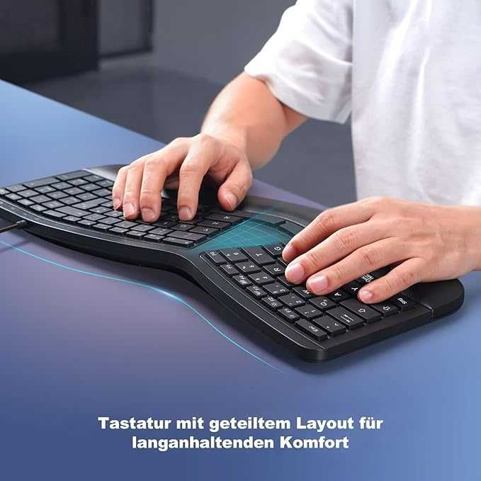 Ергономична , осветена, кабелна клавиатура с поставка за китката