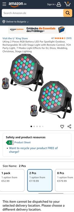 Професионален акумулаторен LED Par прожектор, 36 RGB диода, 5000mAh батерия, дистанционно управление и DMX за сценично осветление