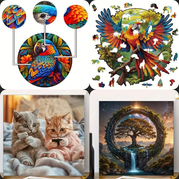 Дървен красив пъзел с две птици цветен. Различни видове