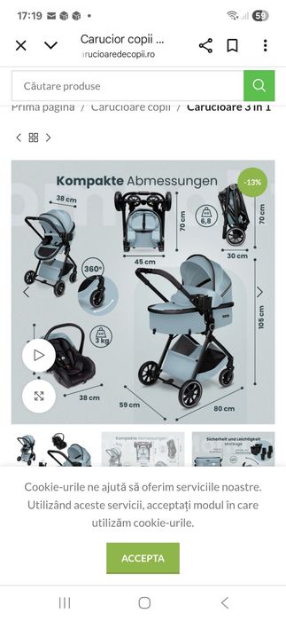 Vând căruț copil 3 în 1