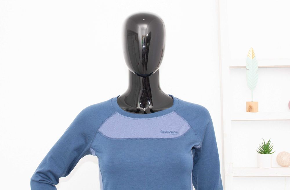 Bergans блуза дамска мериносна вълна синя термо бельо дълъг ръкав XS