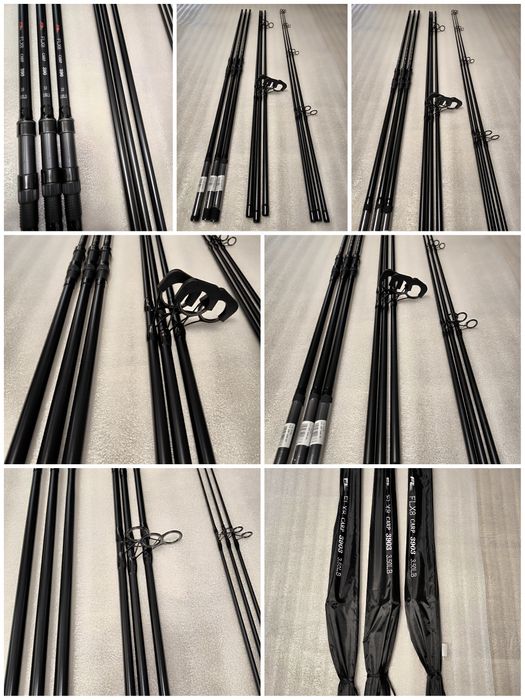 SET 3 Lansete FLX8 3.90M 3Segmente 3.5LBS + 3 Mulinete FL BLACK F 9000