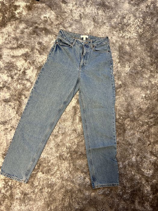 Blugi cu croială slim fit, talie înaltă, până la gleznă