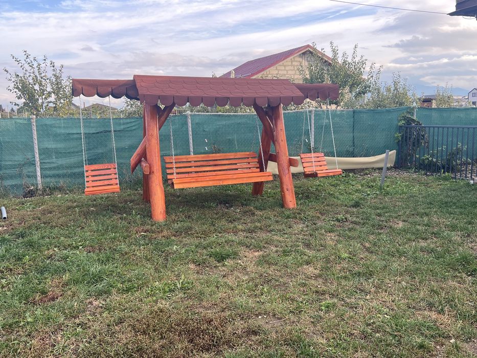 Leagan rustic din lemn masiv rotund