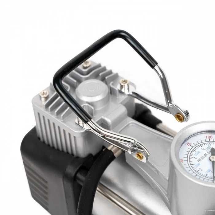 Двуцилиндров Компресор за Гуми В Куфар с накрайници + Авариен Комплект