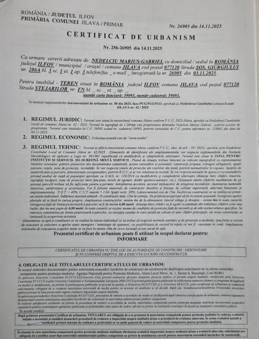Teren intravilan 1.300 mp – Jilava | 50.000 € PREȚ FIX