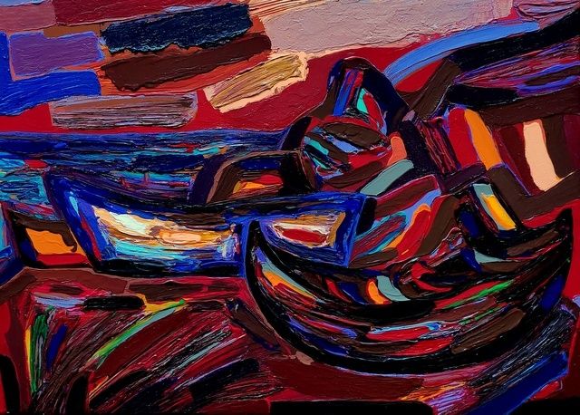 Генко Генков, живописен морски пейзаж - "Лодки"