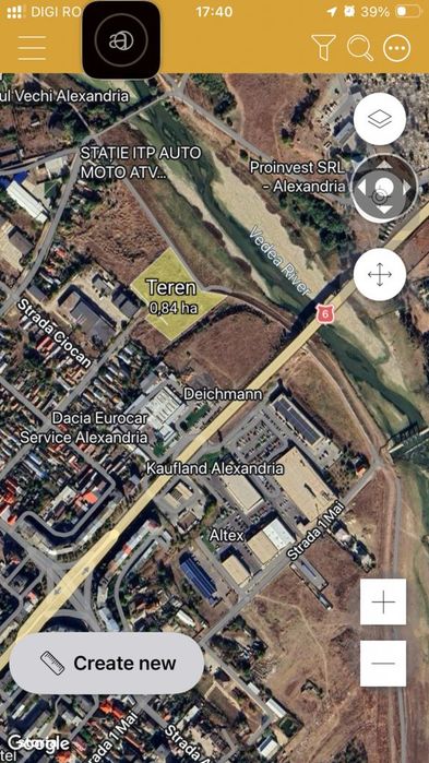 Teren de vânzare 8400 mp intravilan, zona C. Brâncoveanu-râul Vedea