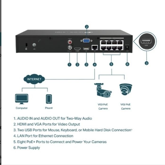 VIGI NVR1008H-8P 8-канальный сетевой видеорегистратор с поддержкой PoE