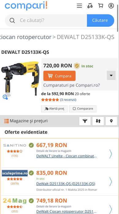 MDM vinde: Ciocan rotopercutor Dewalt D25133K.