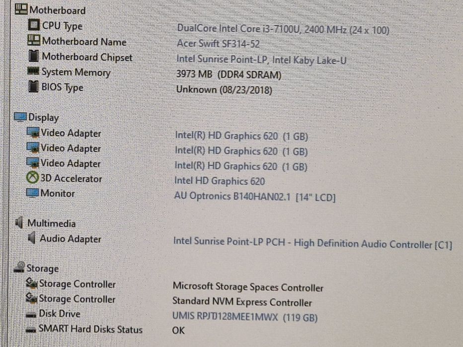 vand laptop Acer Swift SF314-52..14"FH..i3 7100..Ssd 128 Gb.Slim.Metal