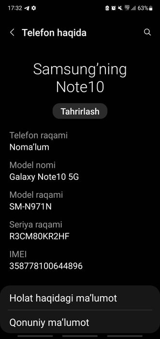 Samsung note 10 5G 
256/12
aybi oldi wiwasi singan iwlawiga halaq