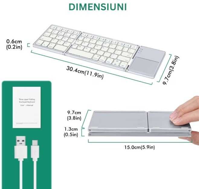 Tastatura pliabila Bluetooth, Portabila, subtire, Touchpad 2 click-uri