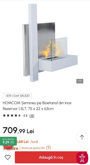 HOMCOM Șemineu pe Bioetanol din Inox Rezervor 1.5LT, 75 x 22 x 63cm