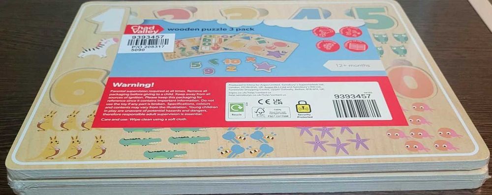 Set 3 puzzle-uri din lemn pentru copii – Chad Valley – educativ
