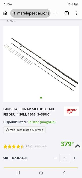 Lansetă feeder ,Benzar Method Lake 4.2, heavy 150g