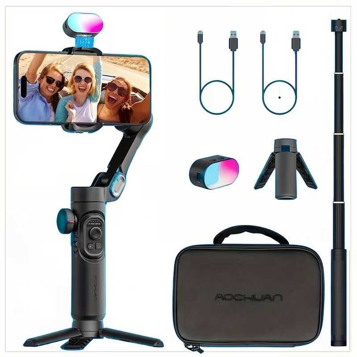 Gimbal Stabilizator imagine AI cu lumina RGB