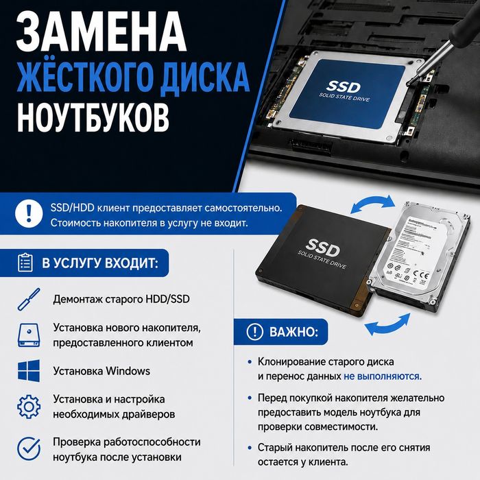 Замена жёсткого диска на ноутбуке
