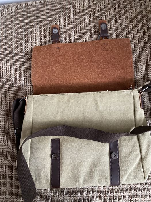 Geanta piele cu material canvas