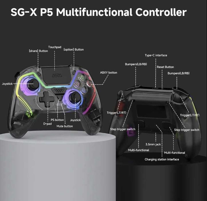 Controller PS5 Wireless Hall Effect 1000mAh Vibrații Bluetooth PC