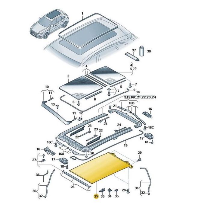 Щора за панорамен таван люк VW, Audi, Seat, Skoda, Сив