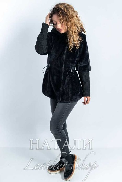 Дамски кожух от алпака с косъм Диана Black