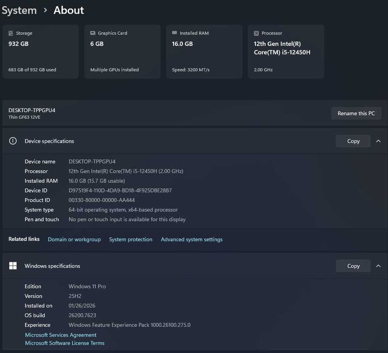 MSI GF63 Thin RTX 4050 Gaming Laptop / 1TB / 16GB / Гаранция