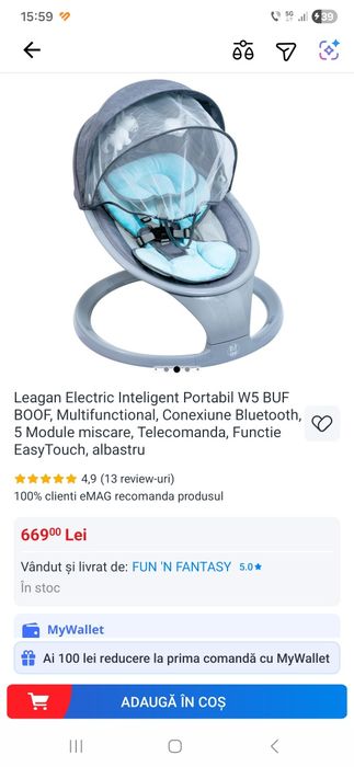 Leagan bebe electric, inteligent