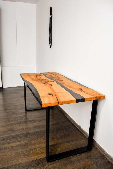 Masă living lemn masiv stejar+rasină-epoxidică handmade,model unicat